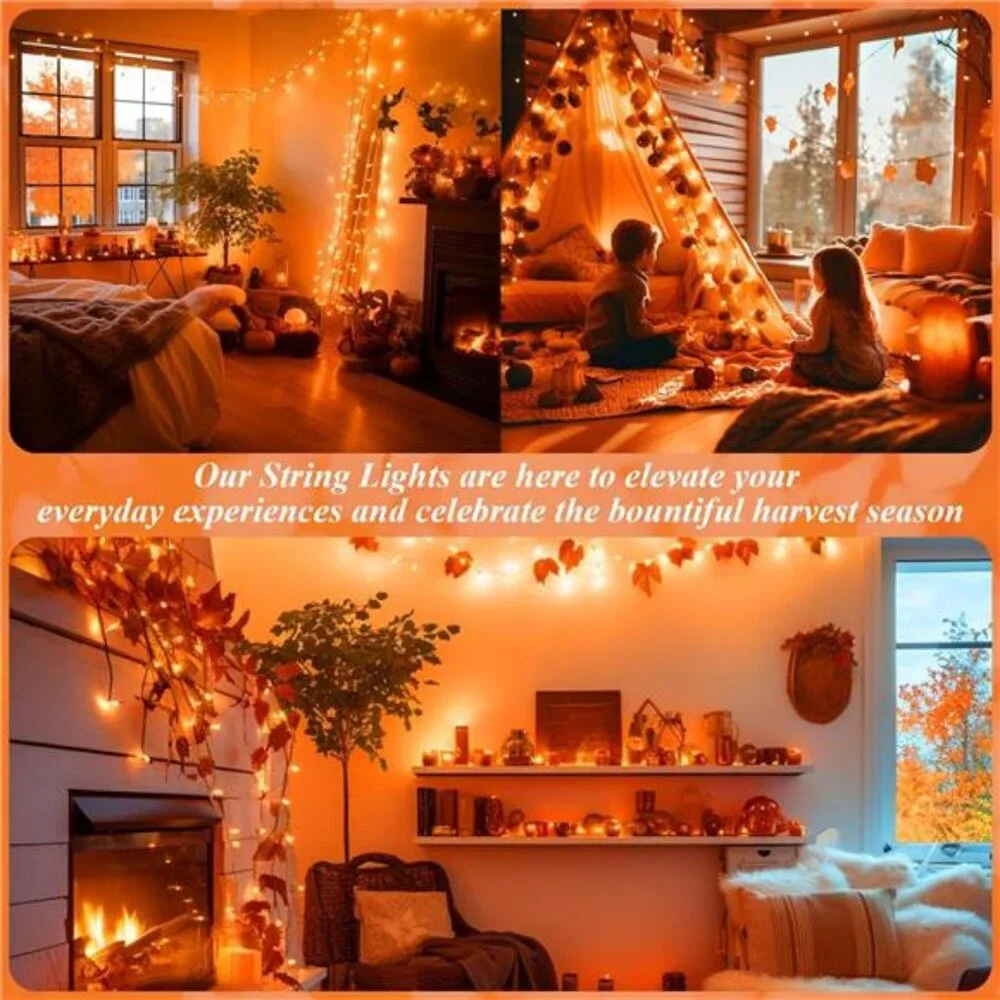 66ft 200 LED Halloween Lights Outdoor,Connectable Halloween Orange String Lights